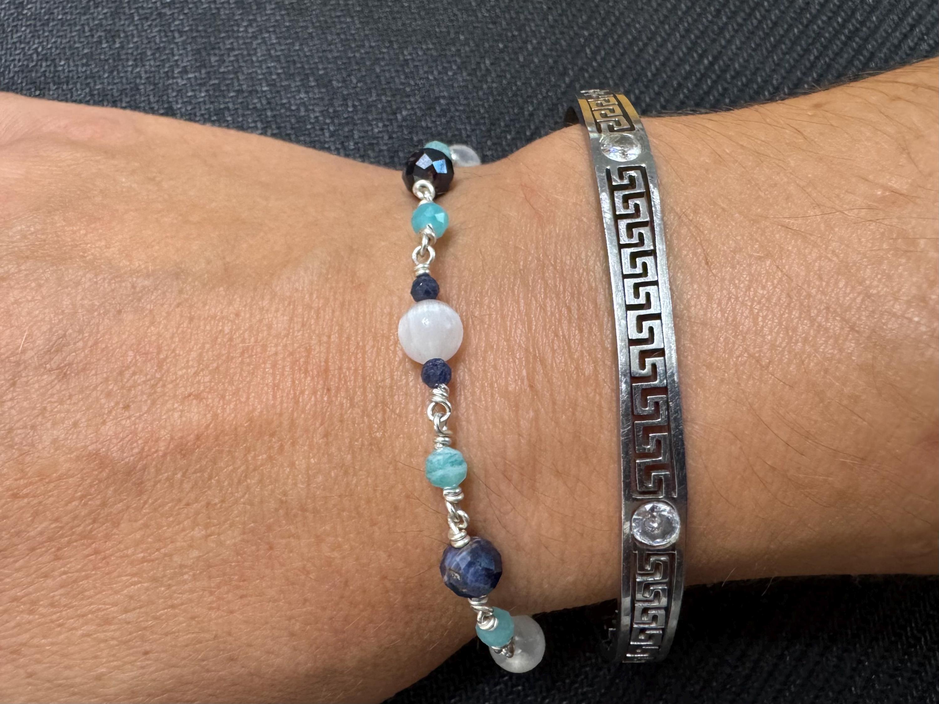 Celestial Drift — Sapphire, Selenite & Amazonite Bracelet