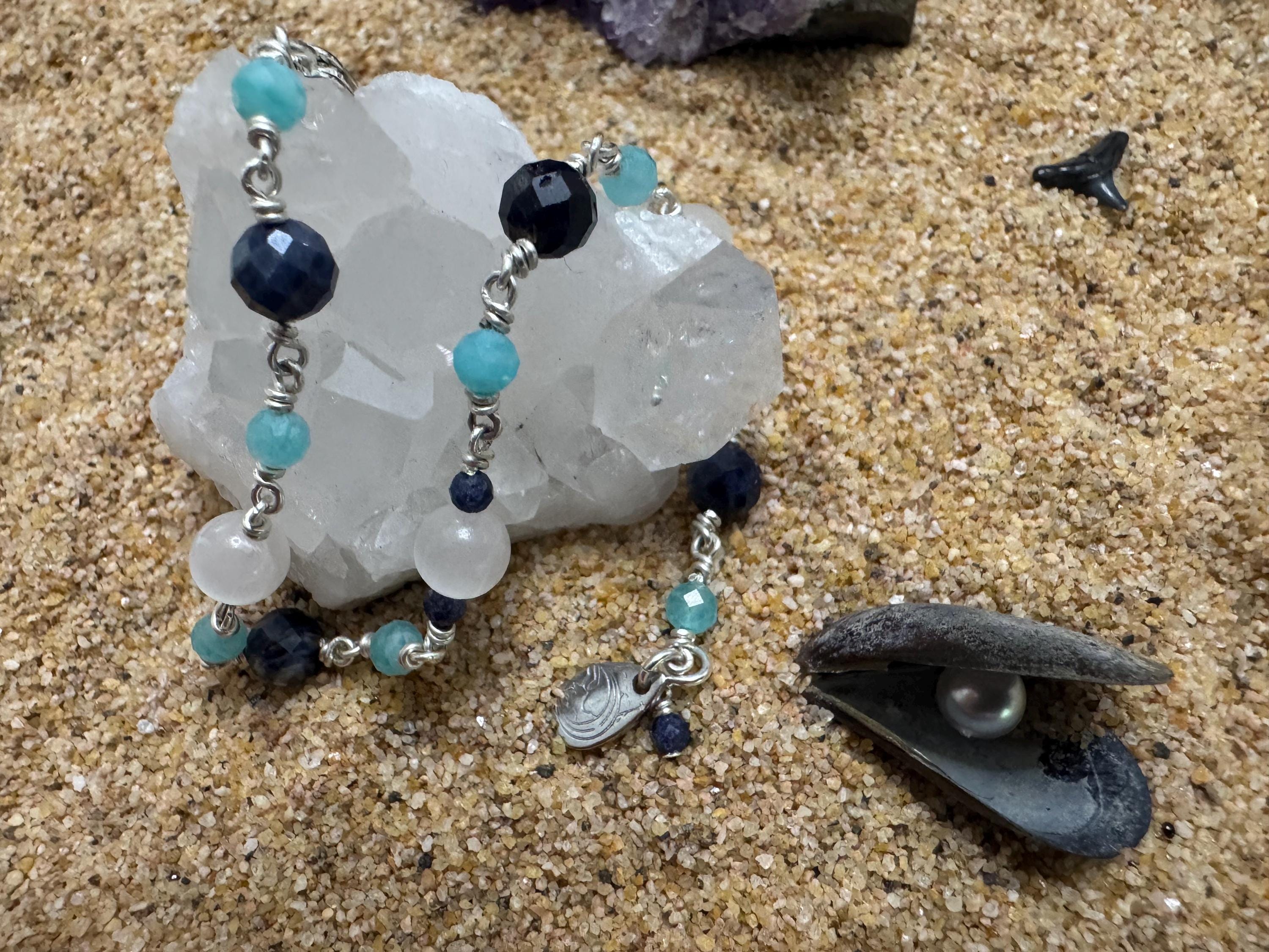 Celestial Drift — Sapphire, Selenite & Amazonite Bracelet