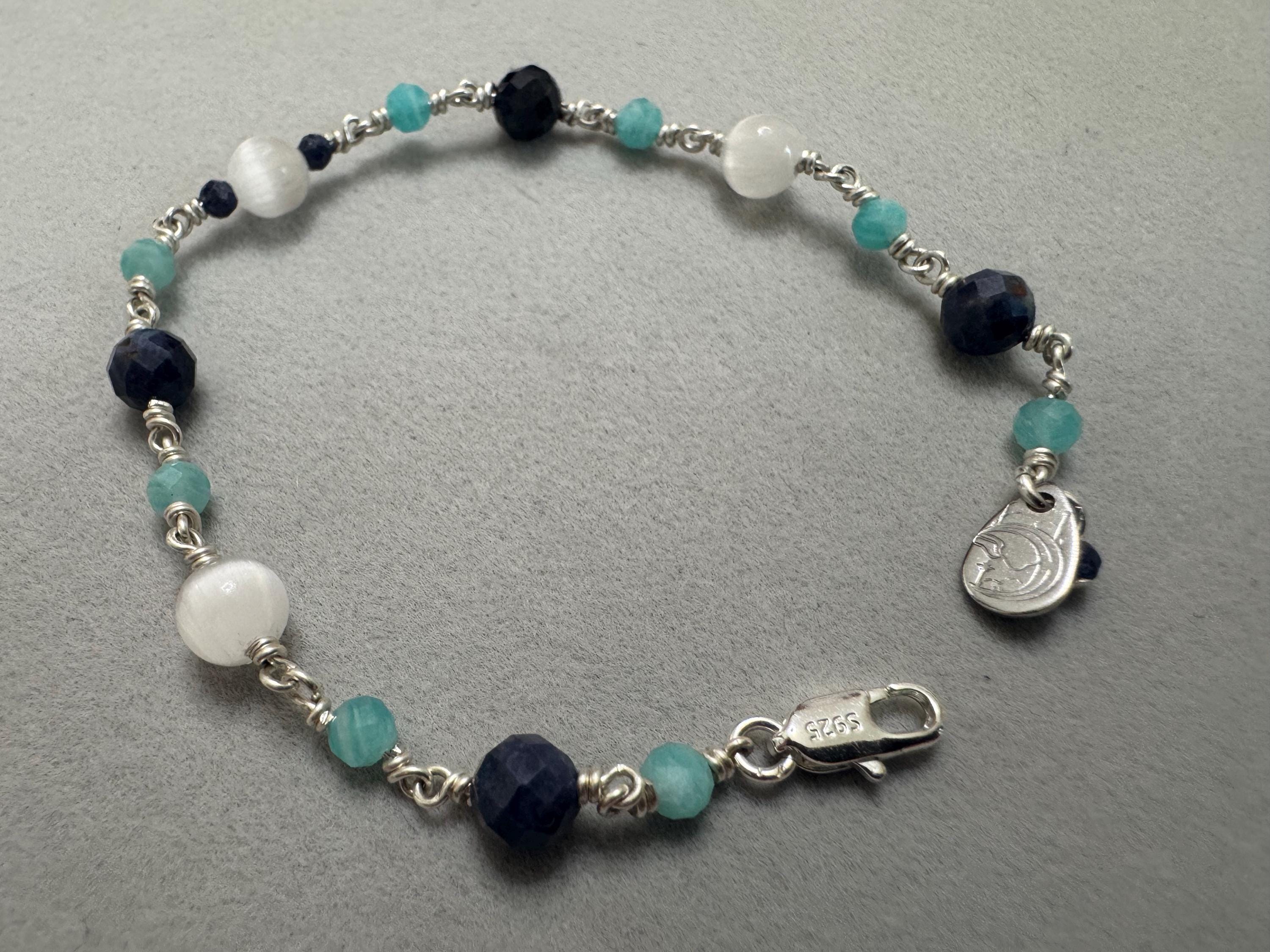 Celestial Drift — Sapphire, Selenite & Amazonite Bracelet